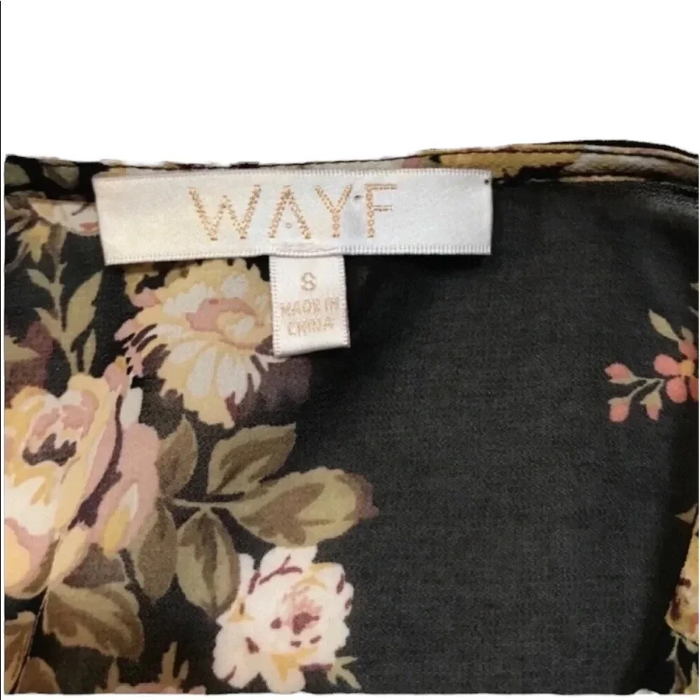 WAYF Black Floral Wrap Long Sleeve Dress Size Small - Picture 5 of 7